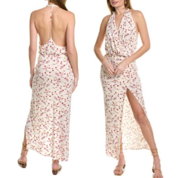 NEW Free People Daria Ivory Printed Sleeveless Halter Slit Maxi Dress T-Back LG - Picture 2 of 11